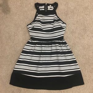 Black & White Striped Halter Dress